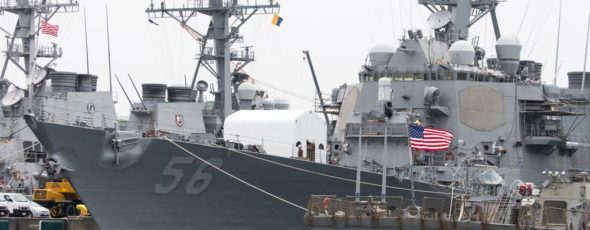 The USS John S. McCain destroyer at the Yokosuka Naval Base in Japan Bloomberg | James Alexander Michie