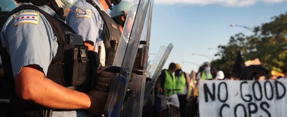 Police stand guard at the Homan Square Chicago National Post | James Alexander Michie